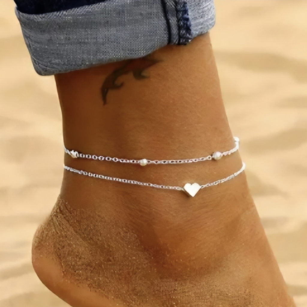 Silver Heart Anklet Silver